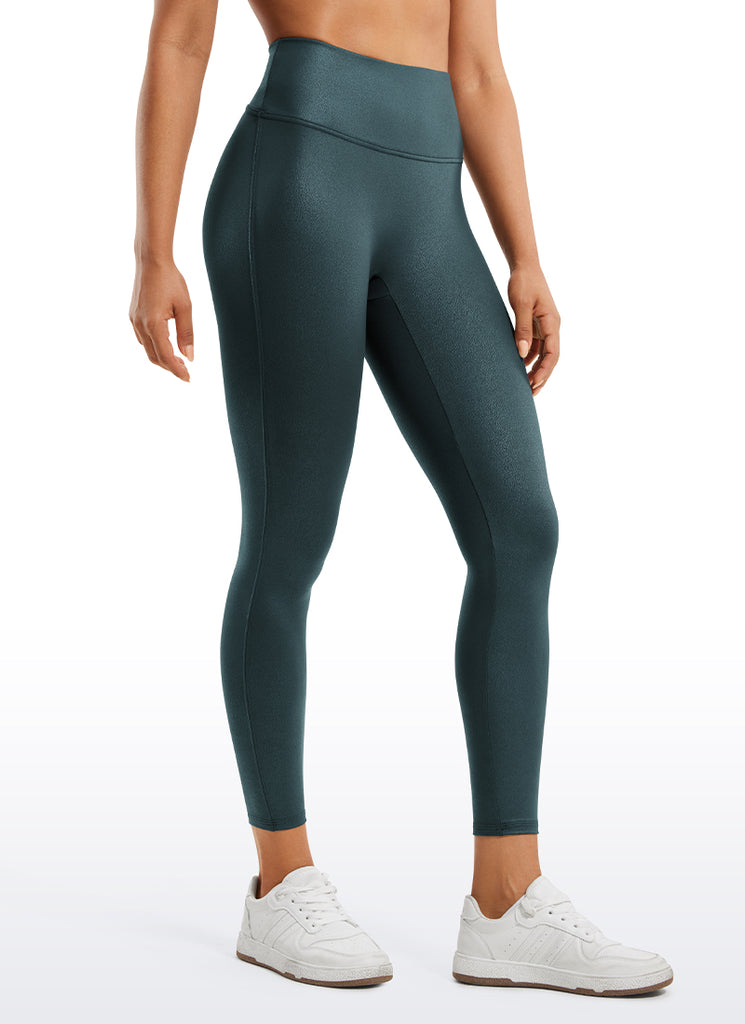 CRZ YOGA Women Butterluxe Matte Faux Leather No Front Seam Leggings 25'' Black Foil Pattern