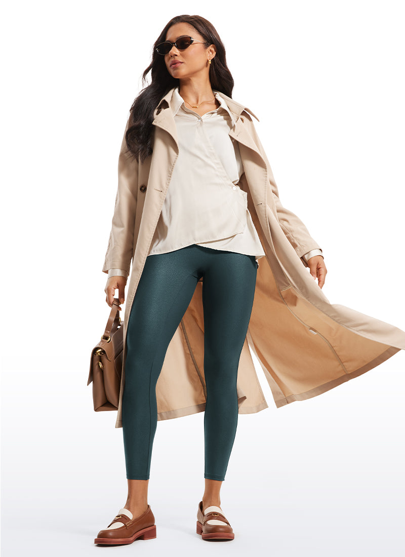 CRZ YOGA Women Butterluxe Matte Faux Leather No Front Seam Leggings 25'' Black Foil Pattern