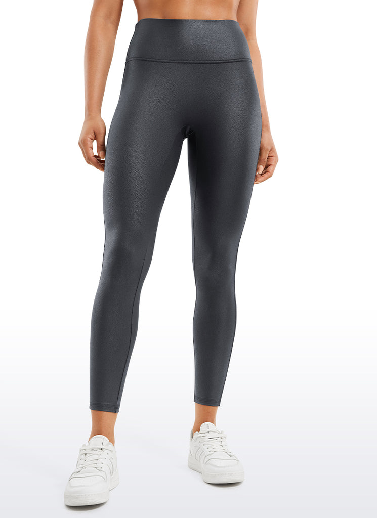 CRZ YOGA Women Butterluxe Matte Faux Leather No Front Seam Leggings 25'' Mysterious Grey Foil Pattern