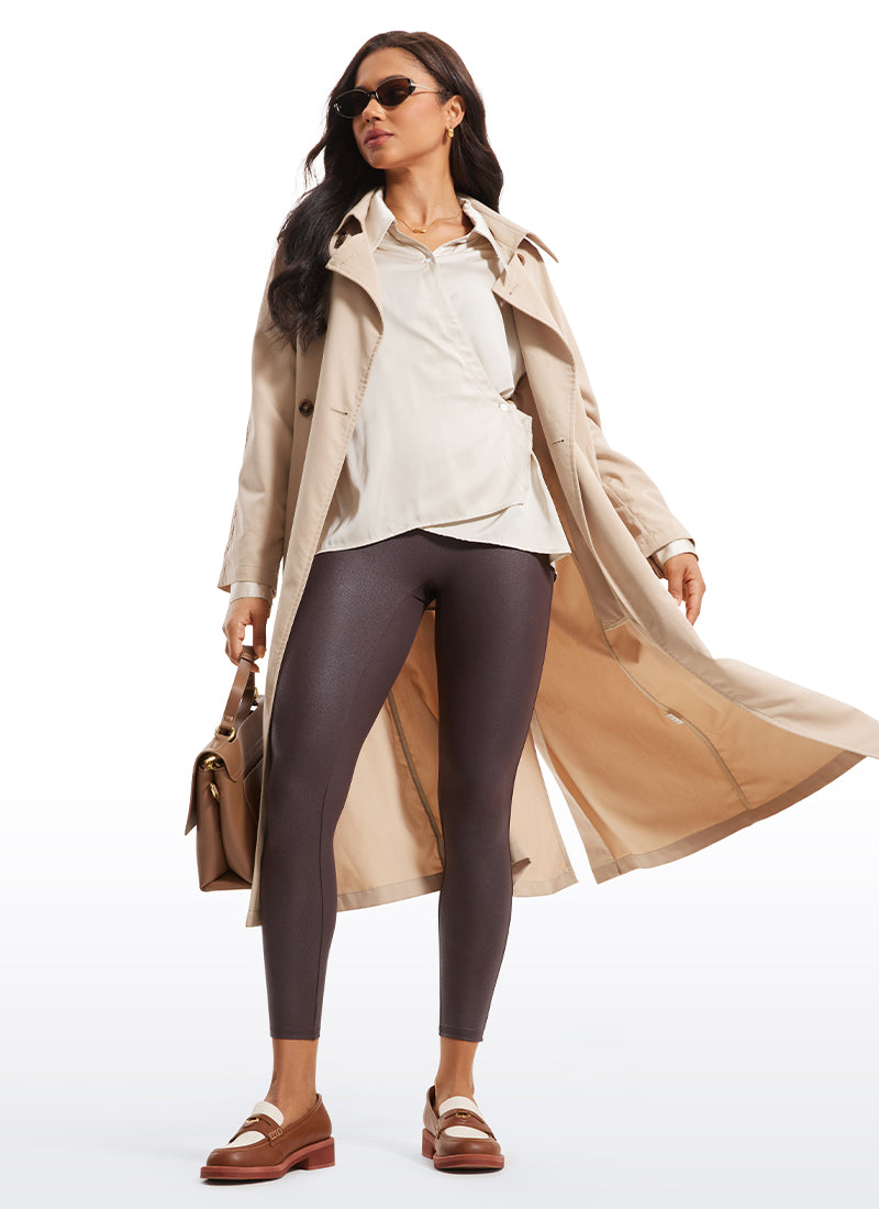 CRZ YOGA Women Butterluxe Matte Faux Leather No Front Seam Leggings 25'' Real Navy Foil Pattern