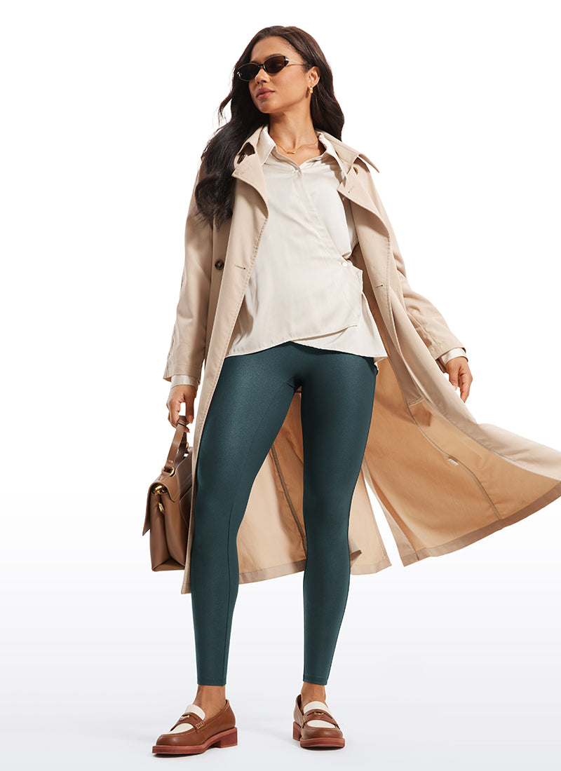 CRZ YOGA Women Butterluxe Matte Faux Leather No Front Seam Leggings 28'' Hot Fudge Brown Foil Pattern