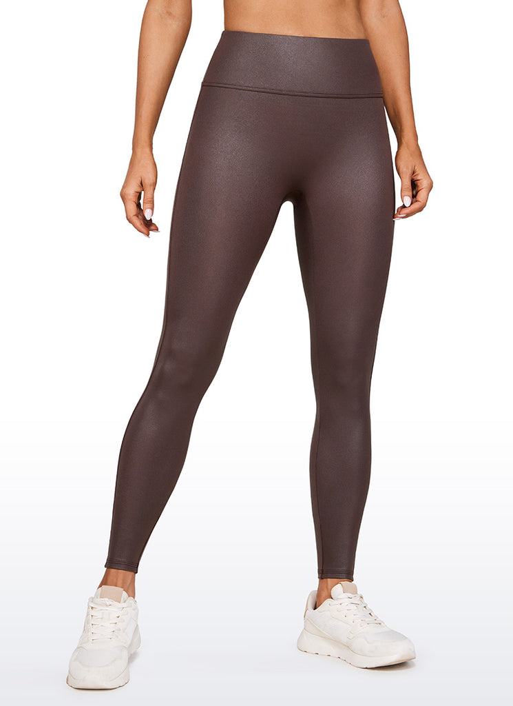 CRZ YOGA Women Butterluxe Matte Faux Leather No Front Seam Leggings 28'' Taupe Classic Pattern