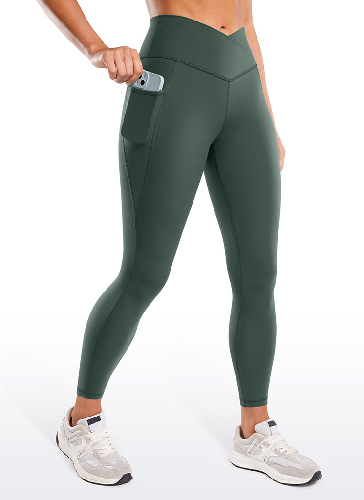 CRZ YOGA Butterluxe Womens Crossover Waist Leggings with Pockets 25" Mysterious Grey