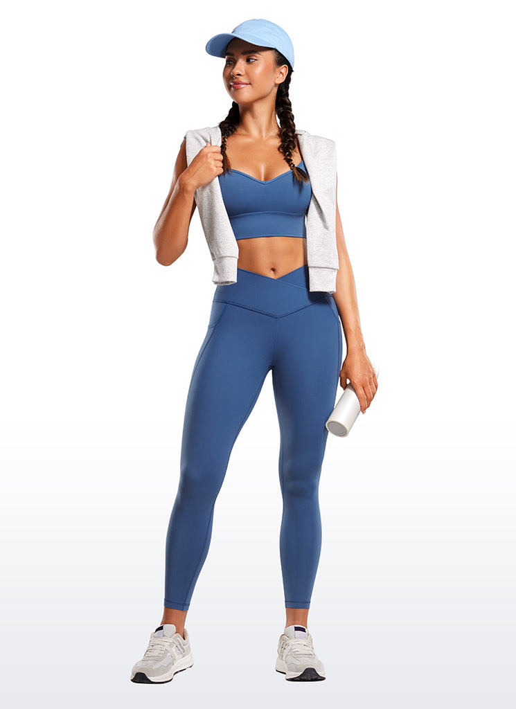 CRZ YOGA Butterluxe Womens Crossover Waist Leggings with Pockets 25" Pitch Blue