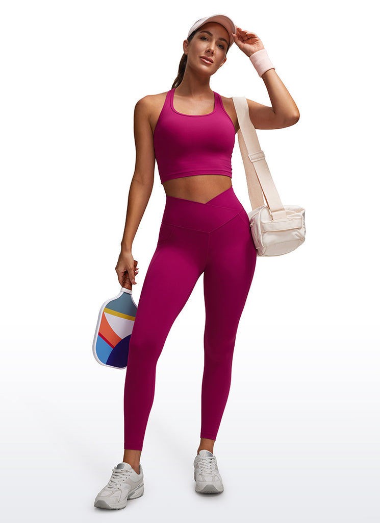 CRZ YOGA Butterluxe Womens Crossover Waist Leggings with Pockets 25" Magenta Purple