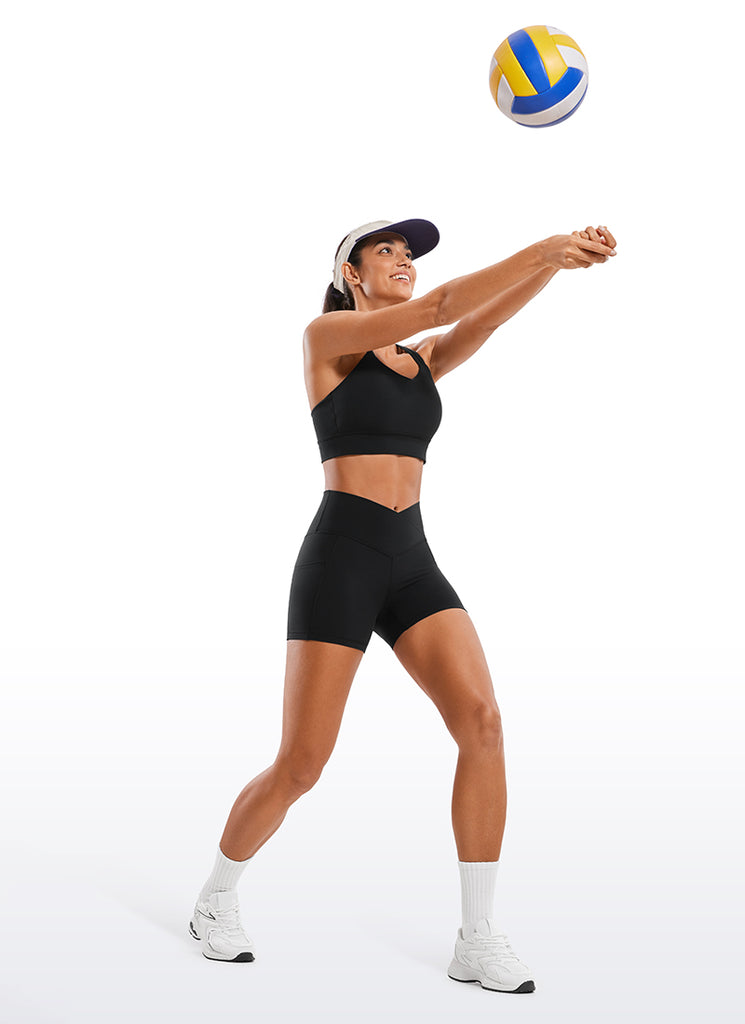 CRZ YOGA Women's High Rise Butterluxe V Cross Waist Pockets Shorts 4'' Grey Sage