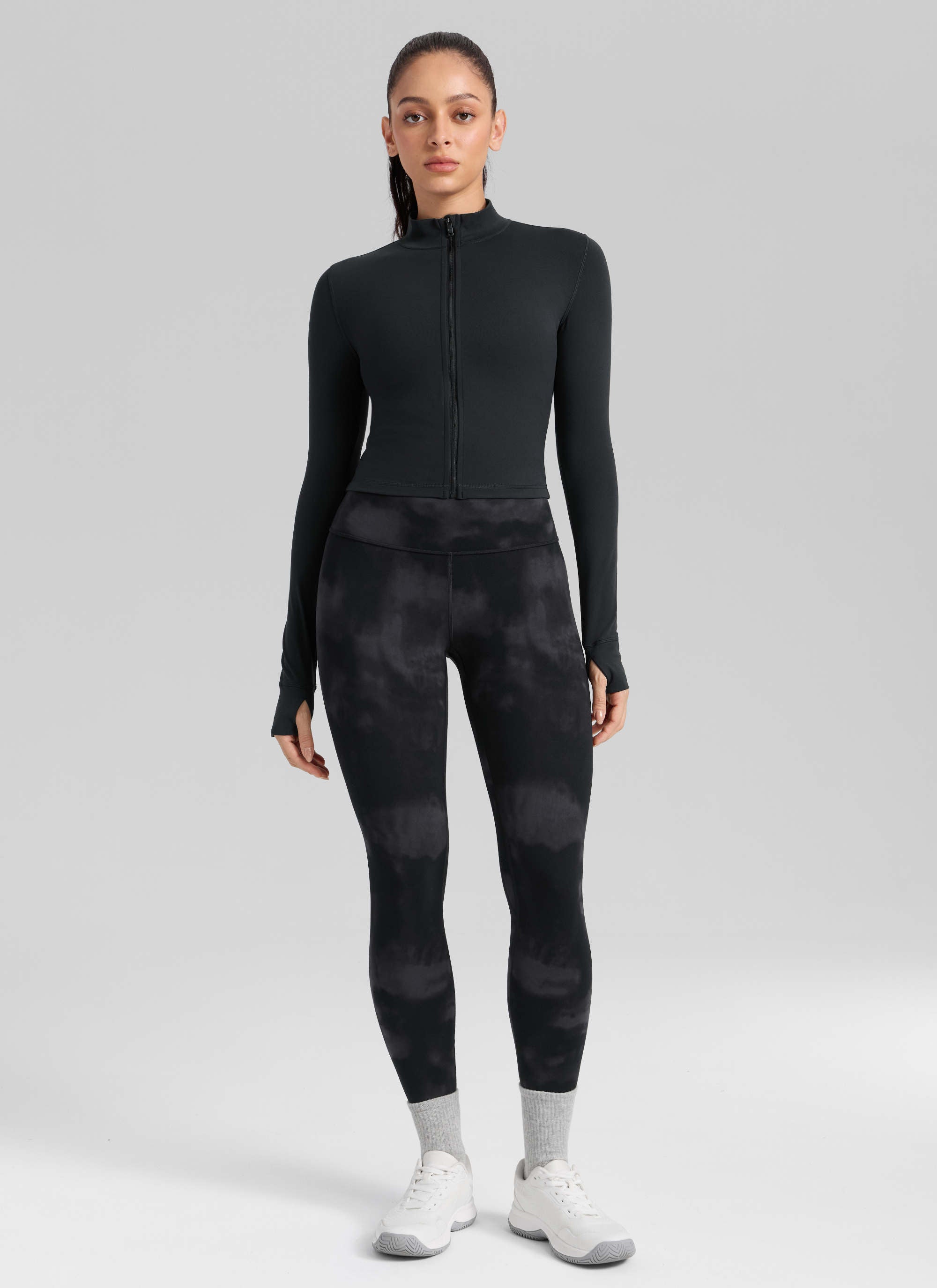 CRZ YOGA Women's Workout High Rise Butterlift Yoga Leggings 25'' Black Tie Dye Flowers