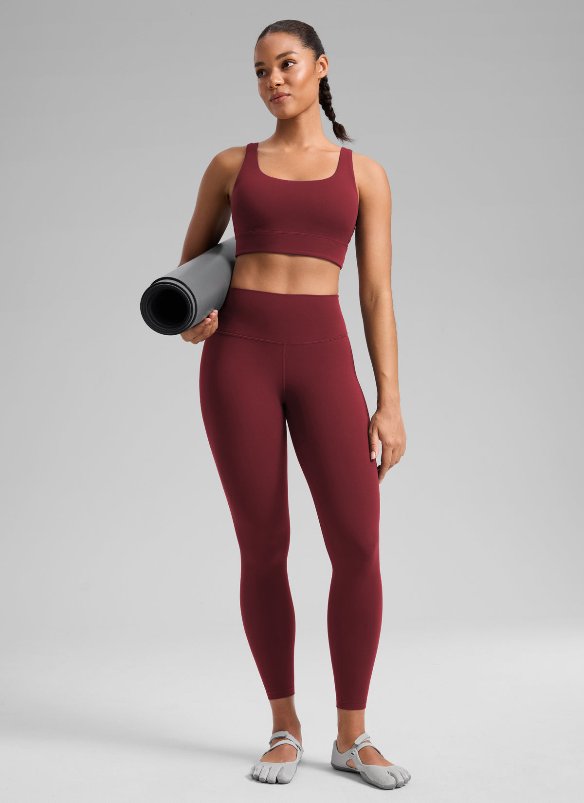 CRZ YOGA Women's Workout High Rise Butterlift Yoga Leggings 25'' Burgundy Bay @model_info:F