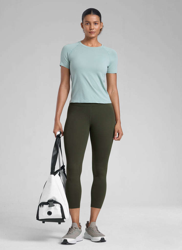 CRZ YOGA Women's High Waisted Capris Workout Leggings 23" True Navy