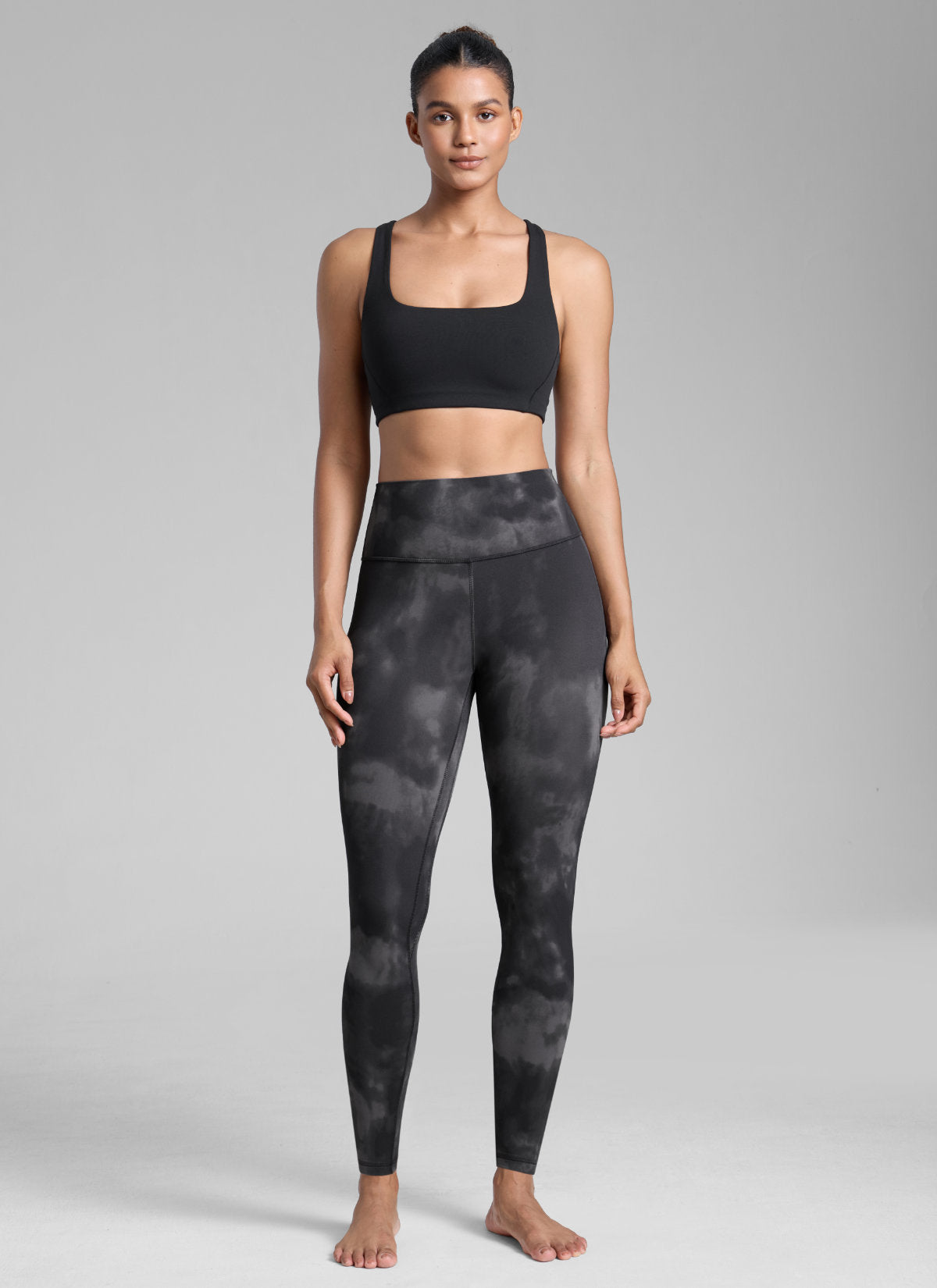 CRZ YOGA Women's Workout High Rise Butterlift Yoga Leggings 28'' Grey Tie Dye Flowers