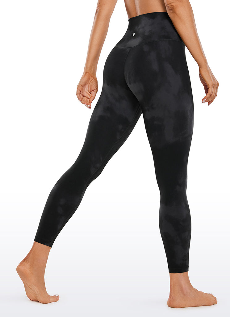 CRZ YOGA Women Butterluxe High Waisted Double seamed Yoga Leggings 25" Black Tie Dye Flowers