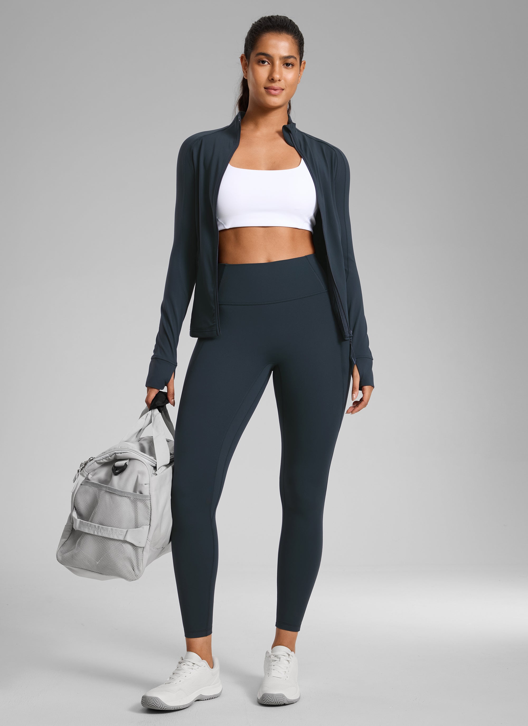 CRZ YOGA Women's Butterlift High Rise No Front Seam Pocket Legging Mysterious Grey