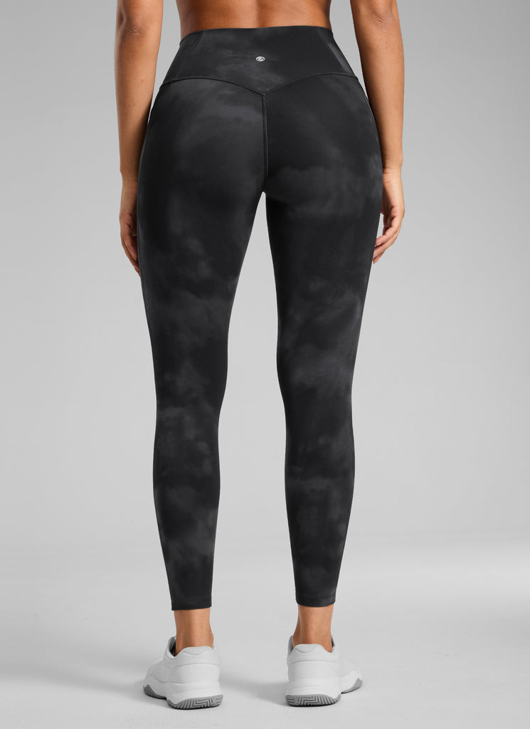 CRZ YOGA Women's Butterlift High Rise No Front Seam Pocket Legging Black Tie Dye Flowers