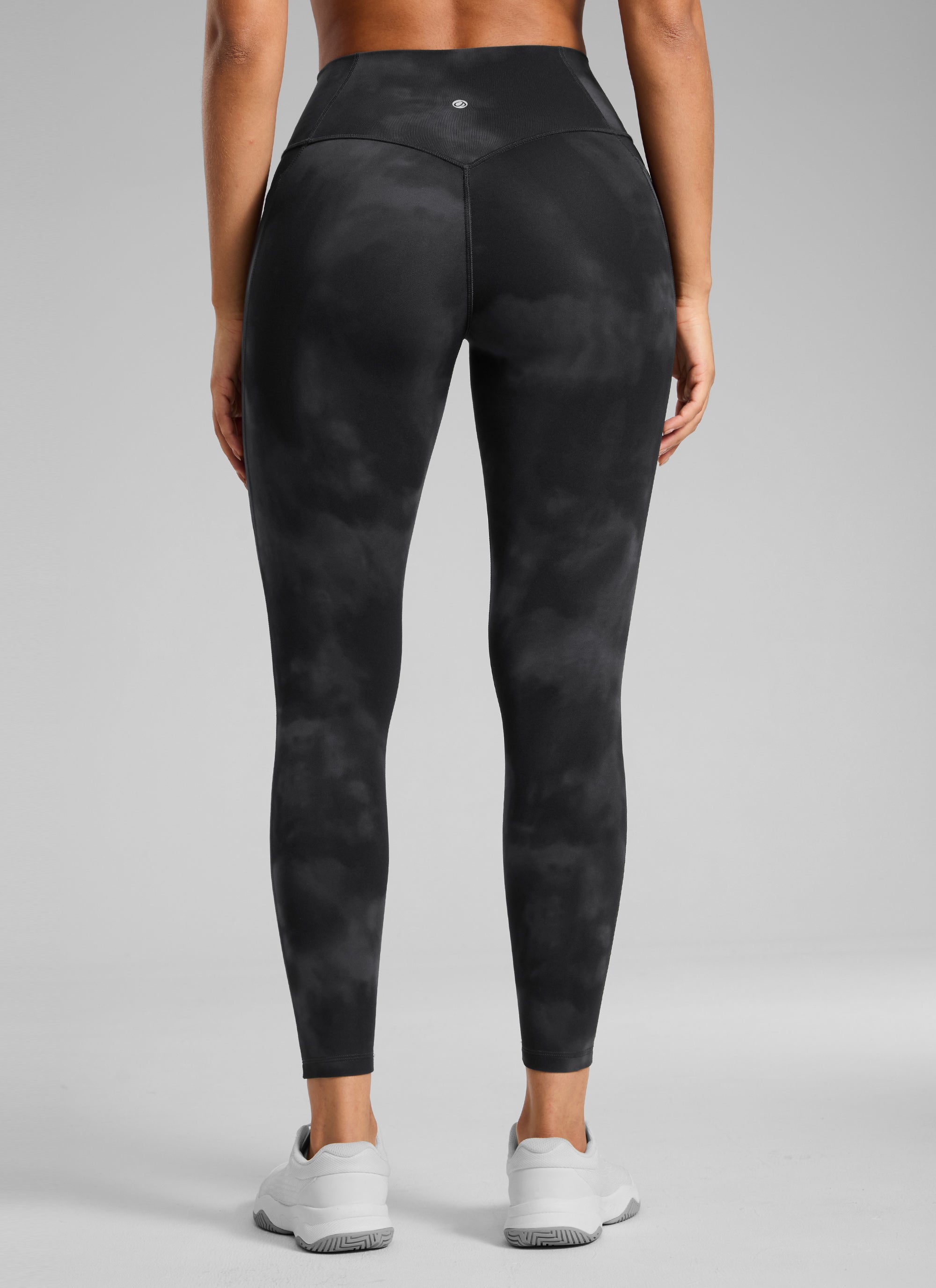 CRZ YOGA Women's Butterlift High Rise No Front Seam Pocket Legging Black Tie Dye Flowers