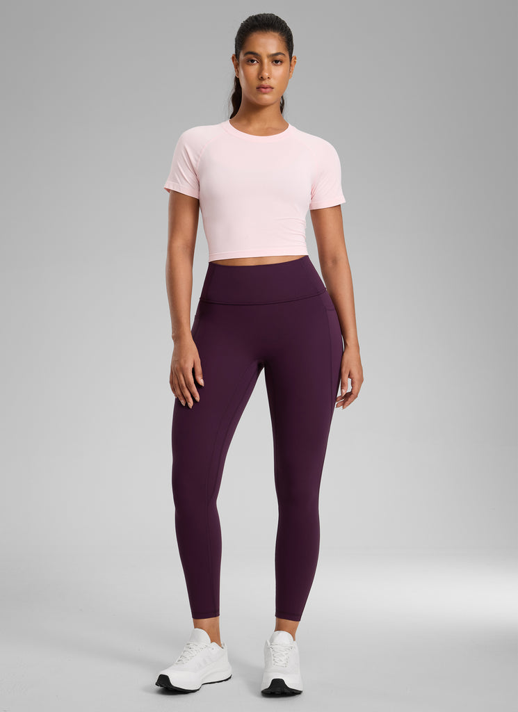 CRZ YOGA Women's Butterlift High Rise No Front Seam Pocket Legging Aurora Red