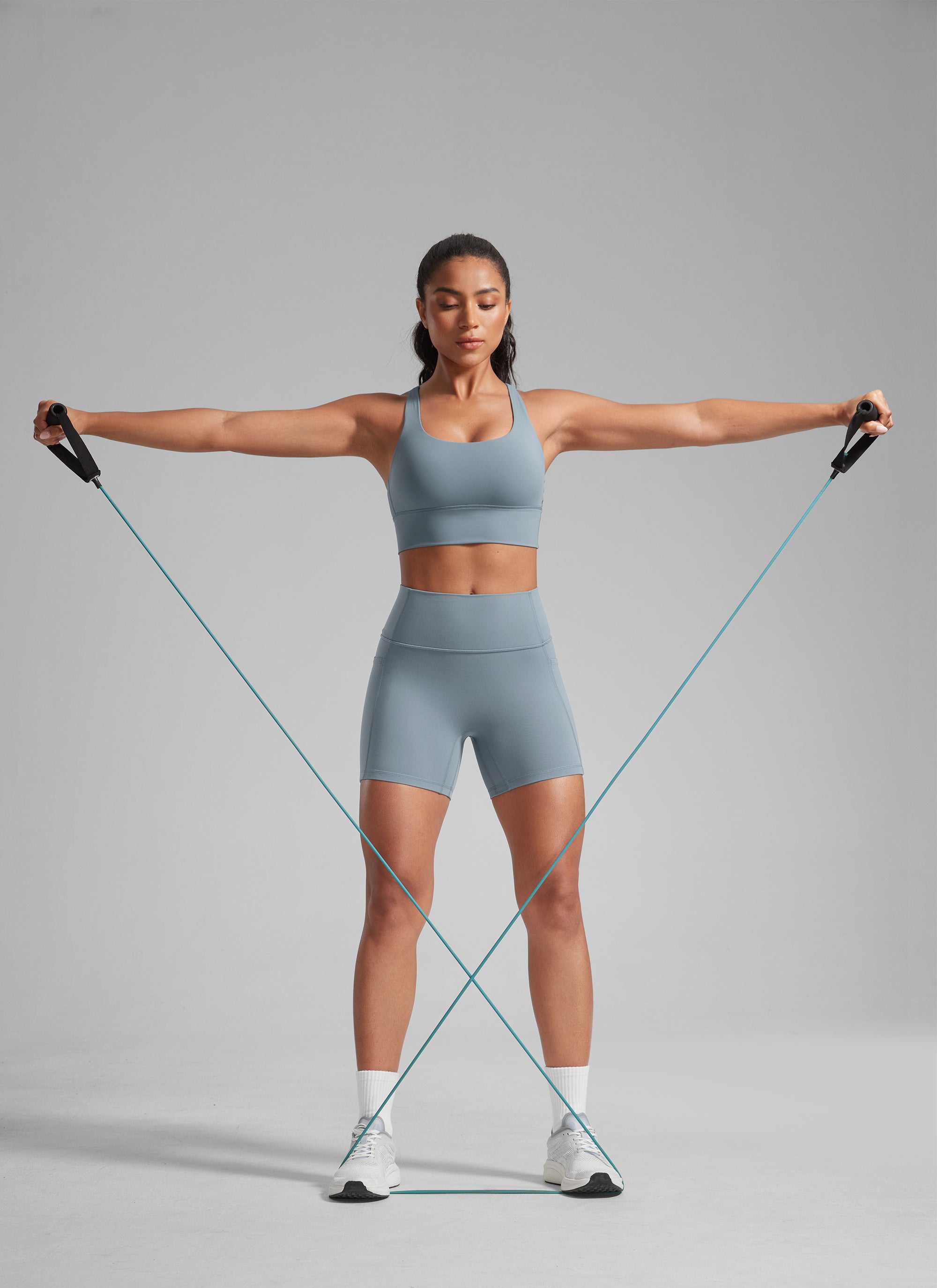 CRZ YOGA Butterlift Womens Scrunch Butt No Front Seam Pocket Biker Shorts 5'' Belgian Blue