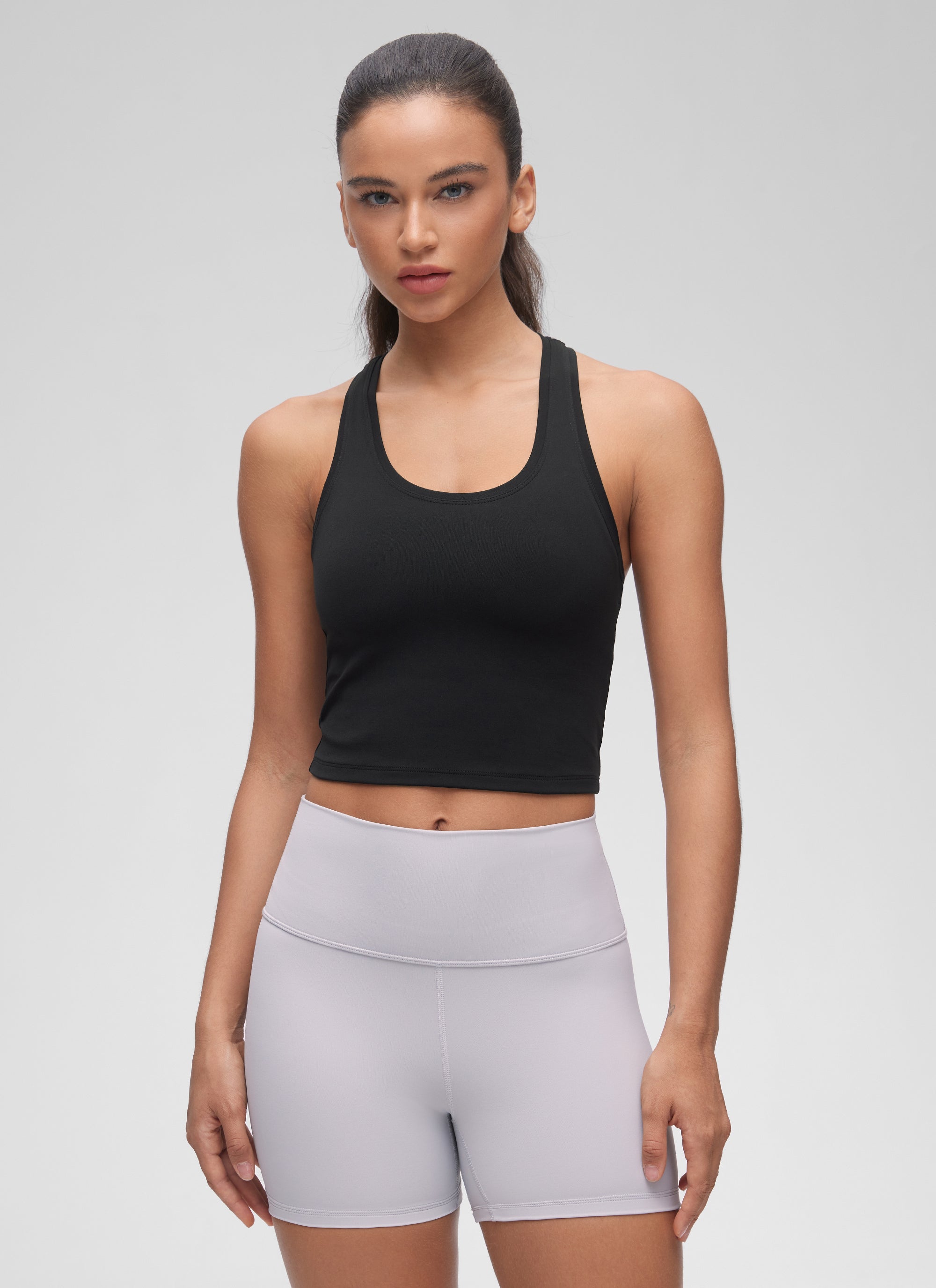 CRZ YOGA Women's Butterluxe Scoop Neck Racerback Cropped Lounge Yoga Tank Black