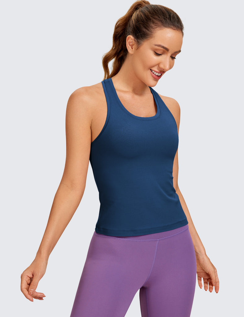 CRZ YOGA Women's Yoga Tight Fit Butterluxe Crewneck Tank Top Racerback Dark Red