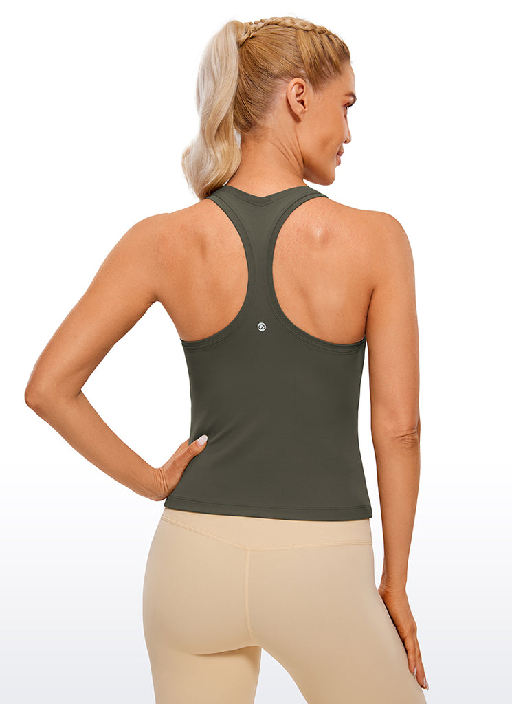 CRZ YOGA Women's Yoga Tight Fit Butterluxe Crewneck Tank Top Racerback Light Army Green