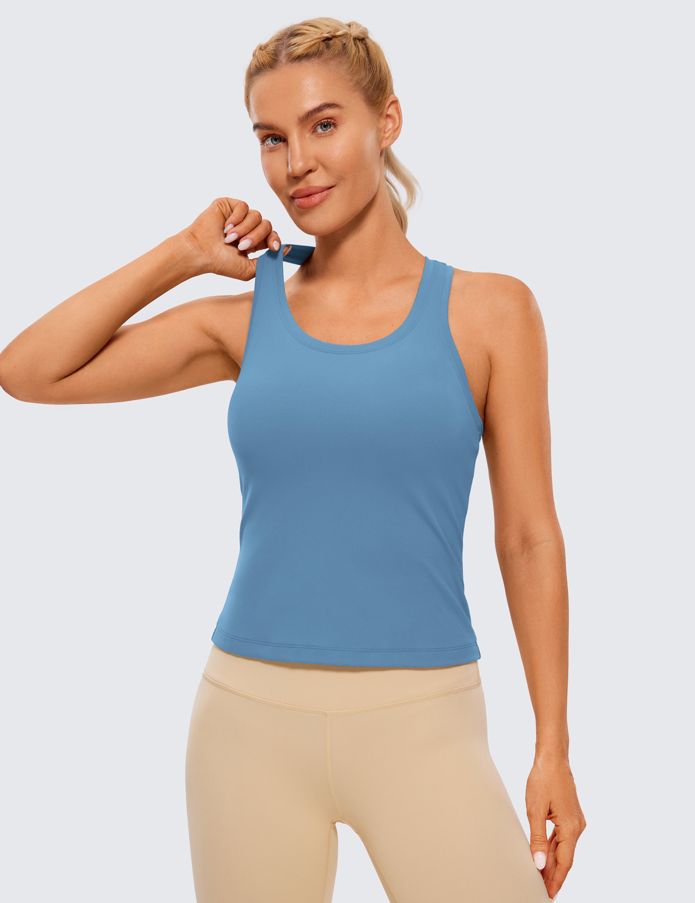 Butterluxe – Taillenlanges Tanktop mit Rundhalsausschnitt und Racerback