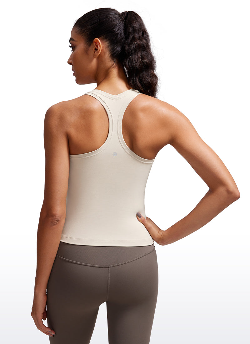 CRZ YOGA Women's Yoga Tight Fit Butterluxe Crewneck Tank Top Racerback Mojave Tan