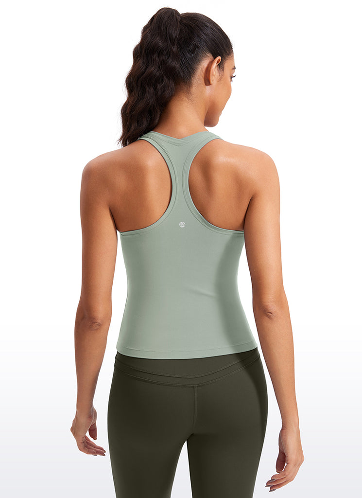 CRZ YOGA Women's Yoga Tight Fit Butterluxe Crewneck Tank Top Racerback Green Palm Court