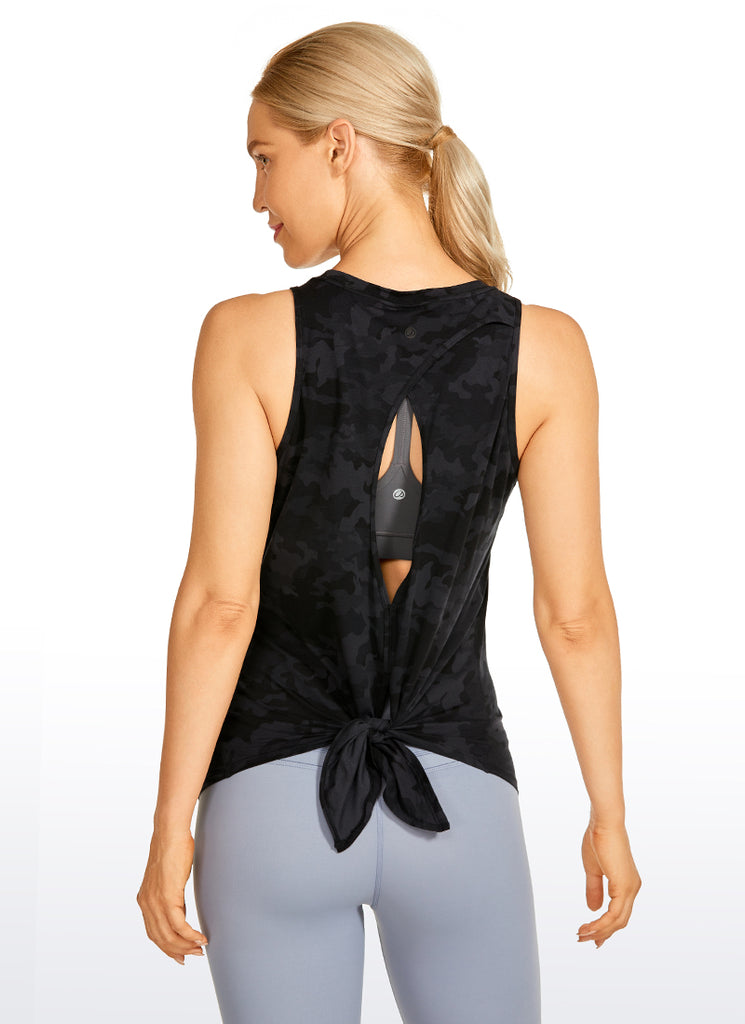 CRZ YOGA Women's Yoga Loose Fit Tops Pima Cotton Tank Split Open Back Graphite Green