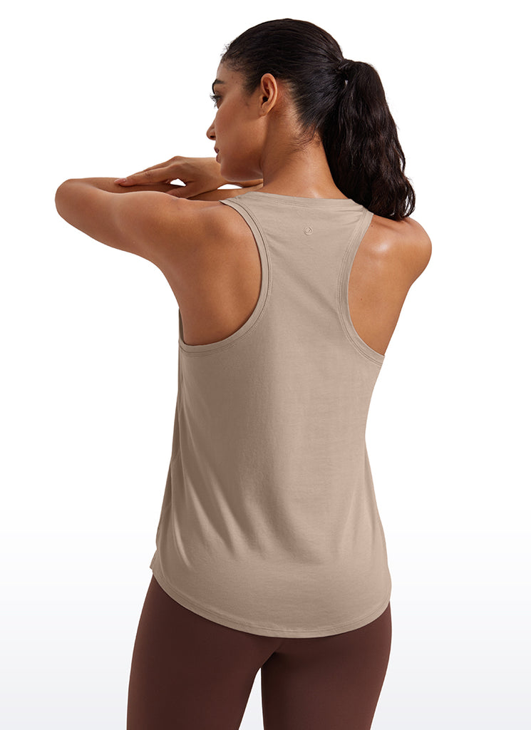 CRZ YOGA Women's Yoga Loose Fit Tops Pima Cotton Tank Racerback Ice Grey White
