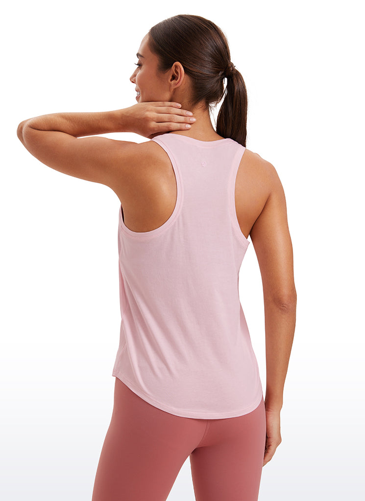 CRZ YOGA Women's Yoga Loose Fit Tops Pima Cotton Tank Racerback Peach Pink