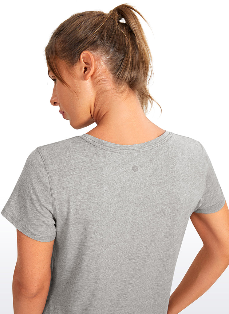 CRZ YOGA Women's Casual Relaxed Fit Shirts Pima Cotton Short Sleeves Heathered Medium Grey
