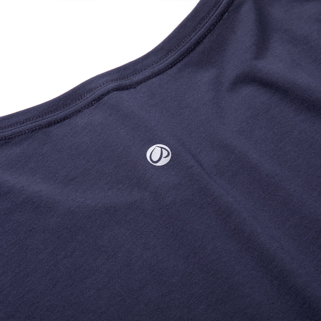 CRZ YOGA Women's Casual Relaxed Fit Shirts Pima Cotton Short Sleeves Navy