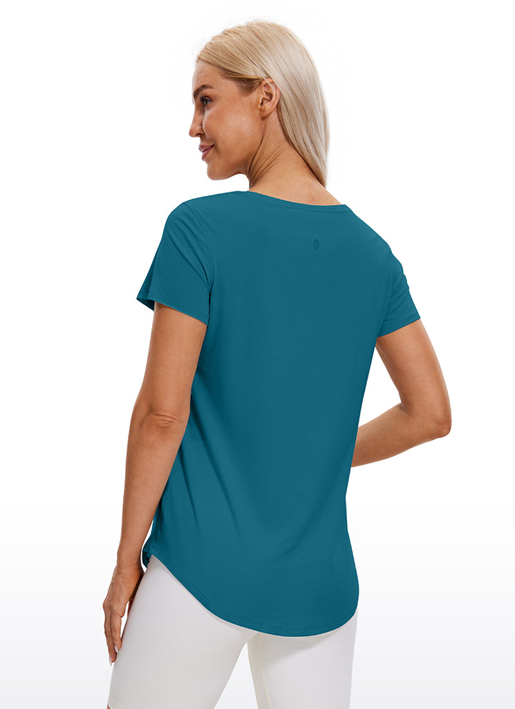 CRZ YOGA Women's Casual Relaxed Fit Shirts Pima Cotton Short Sleeves Strong Blue