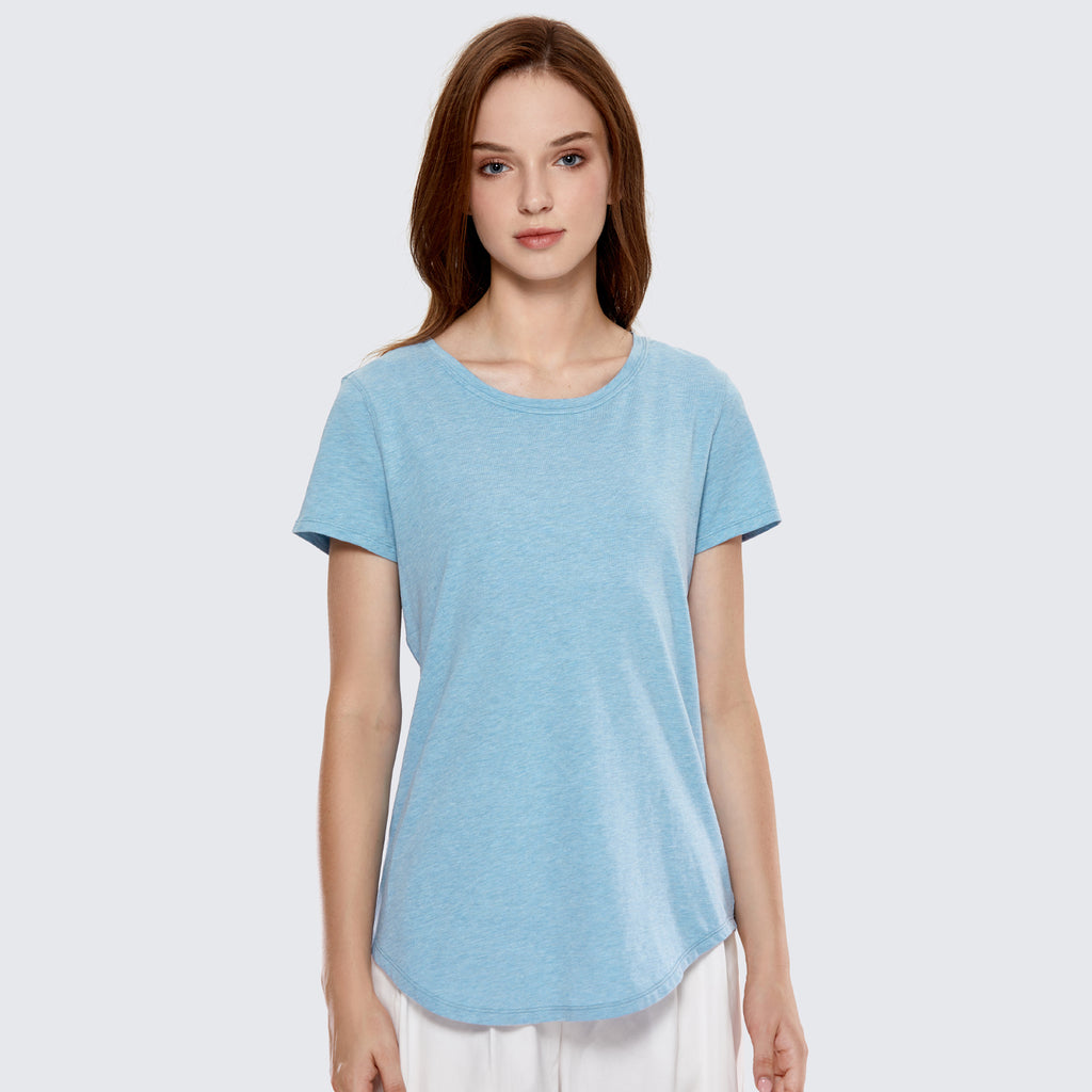 CRZ YOGA Women's Casual Relaxed Fit Shirts Pima Cotton Short Sleeves Grey Olive