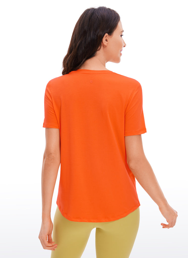 CRZ YOGA Women's Yoga Loose Fit Pima Cotton Short Sleeves Bright Verdancy