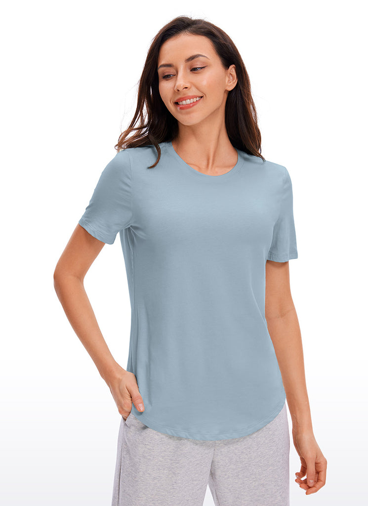 CRZ YOGA Women's Yoga Loose Fit Pima Cotton Short Sleeves Cambric Blue