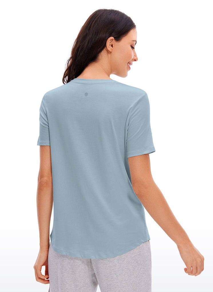 CRZ YOGA Women's Yoga Loose Fit Pima Cotton Short Sleeves Cambric Blue