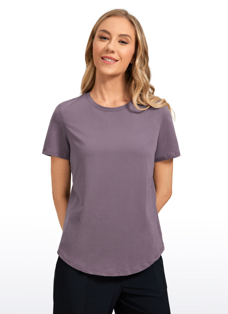 CRZ YOGA Women's Yoga Loose Fit Pima Cotton Short Sleeves purple gray