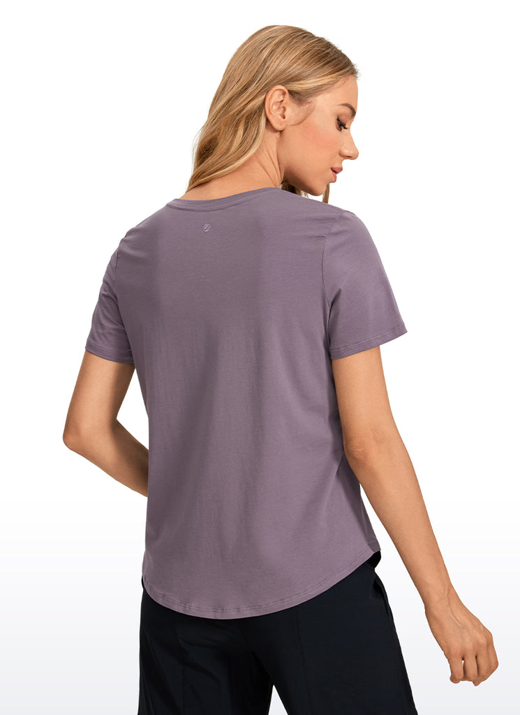 CRZ YOGA Women's Yoga Loose Fit Pima Cotton Short Sleeves purple gray