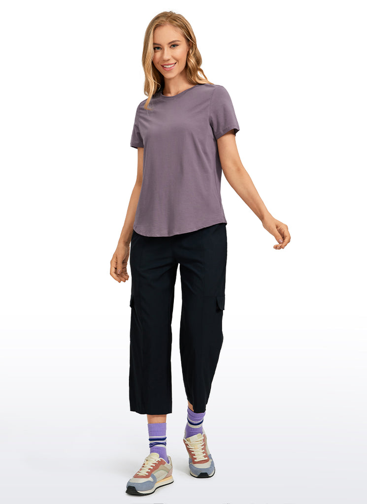 CRZ YOGA Women's Yoga Loose Fit Pima Cotton Short Sleeves purple gray