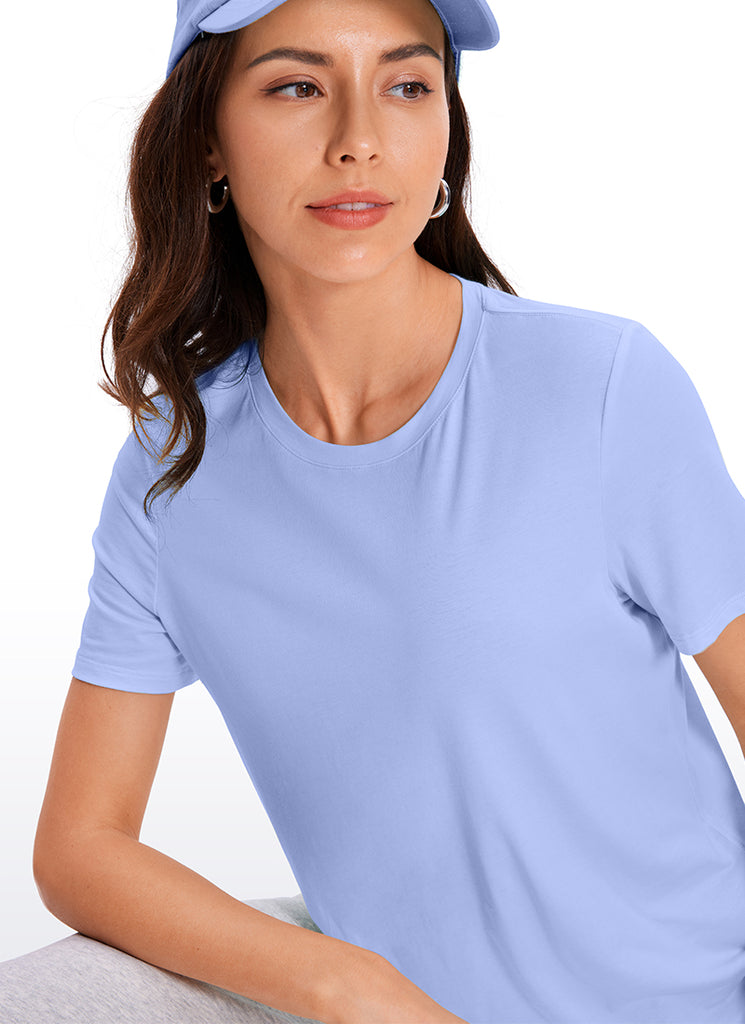 CRZ YOGA Women's Yoga Loose Fit Pima Cotton Short Sleeves Strong Blue