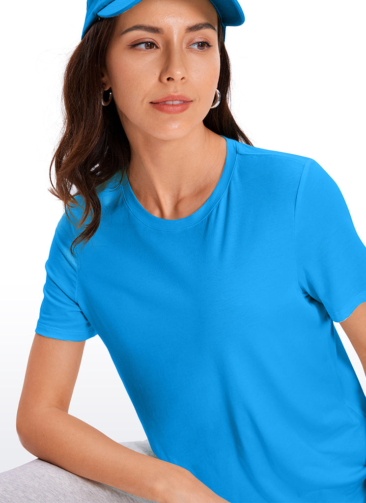 CRZ YOGA Women's Yoga Loose Fit Pima Cotton Short Sleeves Granita Pink