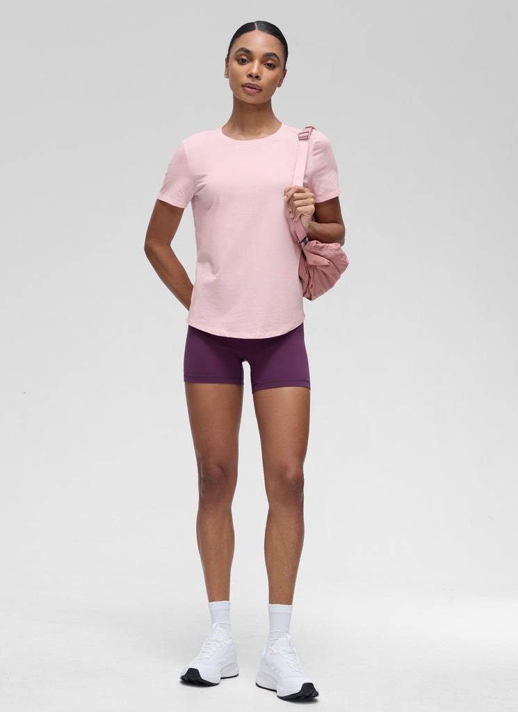 CRZ YOGA Women's Yoga Loose Fit Pima Cotton Short Sleeves Strawberry Pink