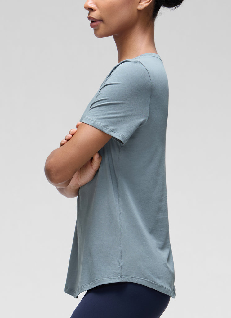 CRZ YOGA Women's Yoga Loose Fit Pima Cotton Short Sleeves Belgian Blue