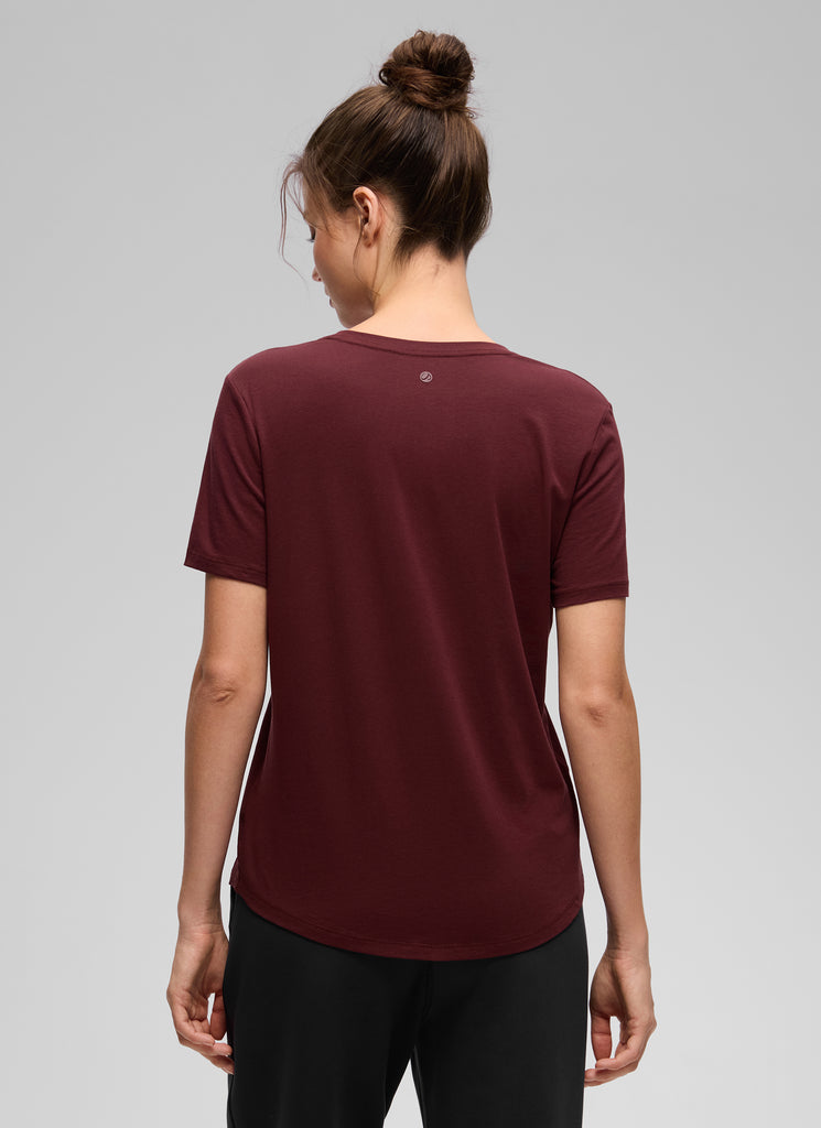 CRZ YOGA Women's Yoga Loose Fit Pima Cotton Short Sleeves Belgian Blue