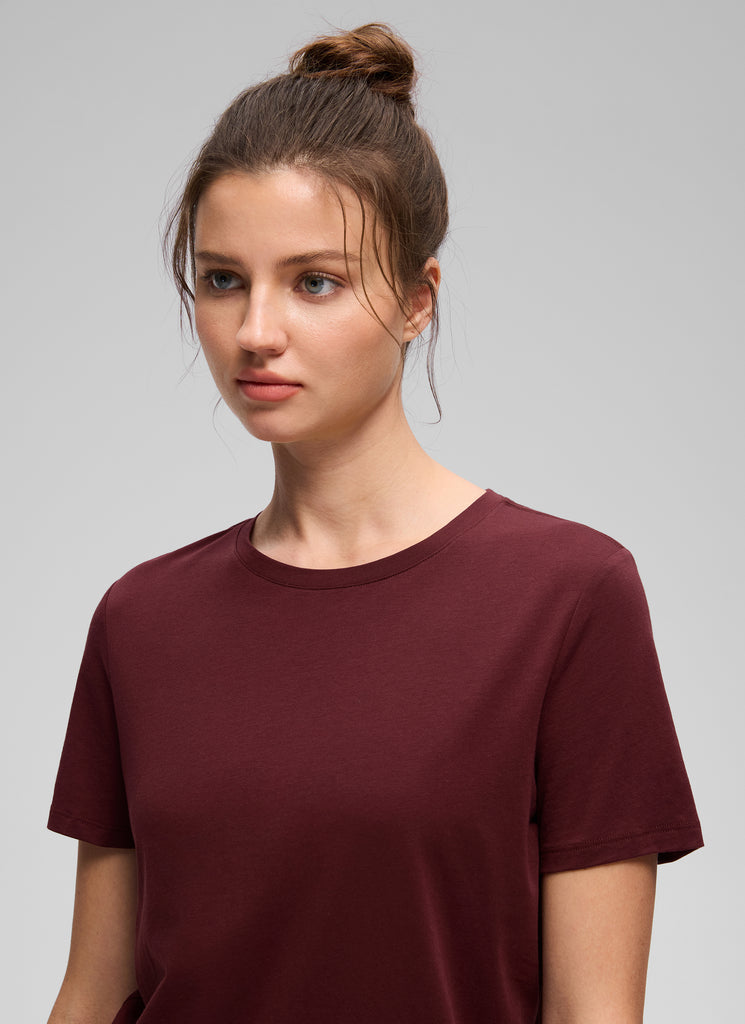 CRZ YOGA Women's Yoga Loose Fit Pima Cotton Short Sleeves Belgian Blue