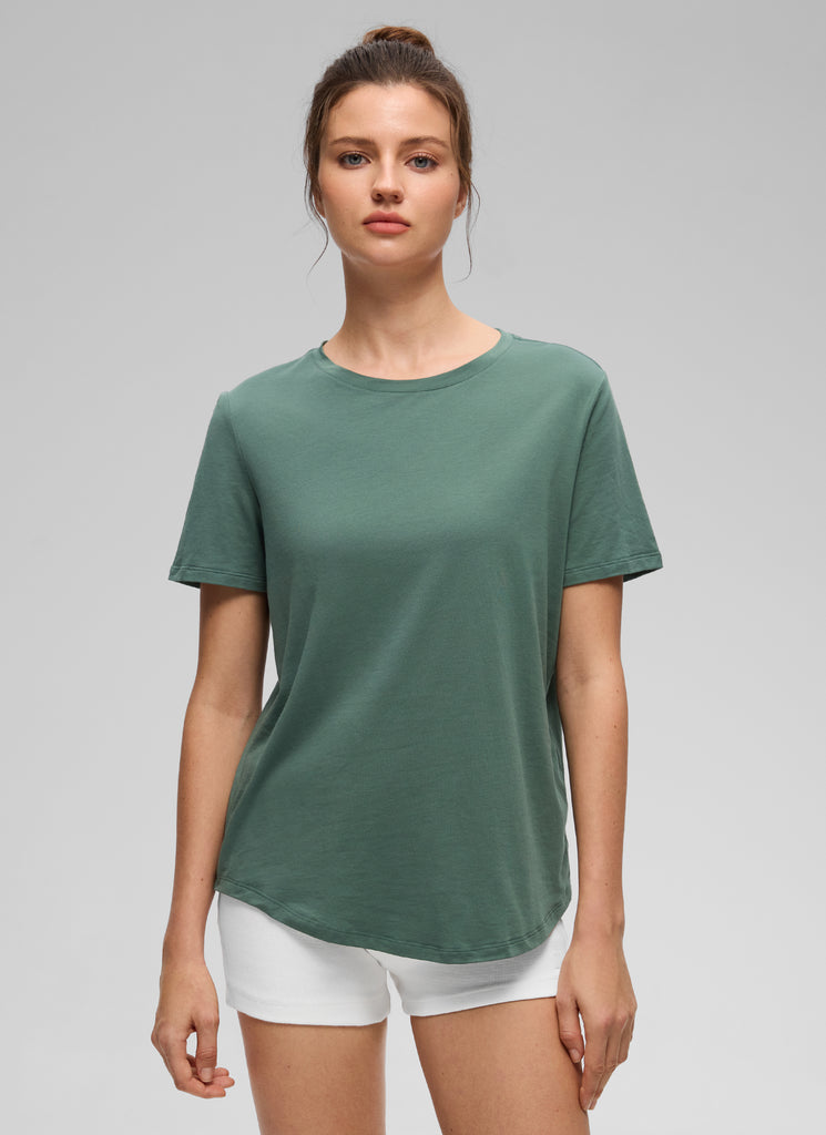 CRZ YOGA Women's Yoga Loose Fit Pima Cotton Short Sleeves purple gray