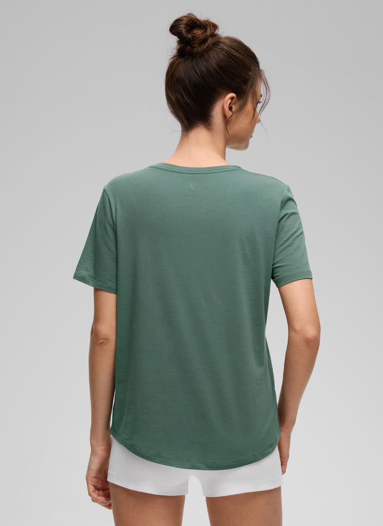 CRZ YOGA Women's Yoga Loose Fit Pima Cotton Short Sleeves purple gray