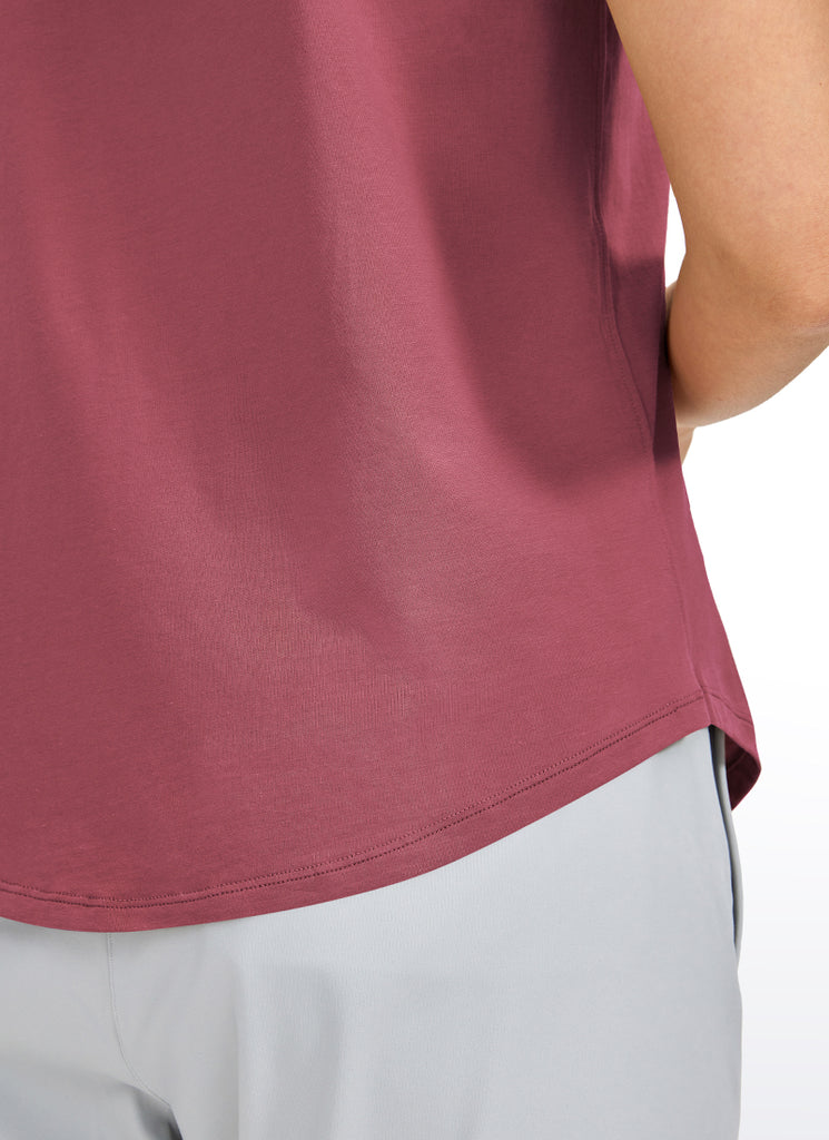 CRZ YOGA Women's Yoga Loose Fit Pima Cotton Short Sleeves White