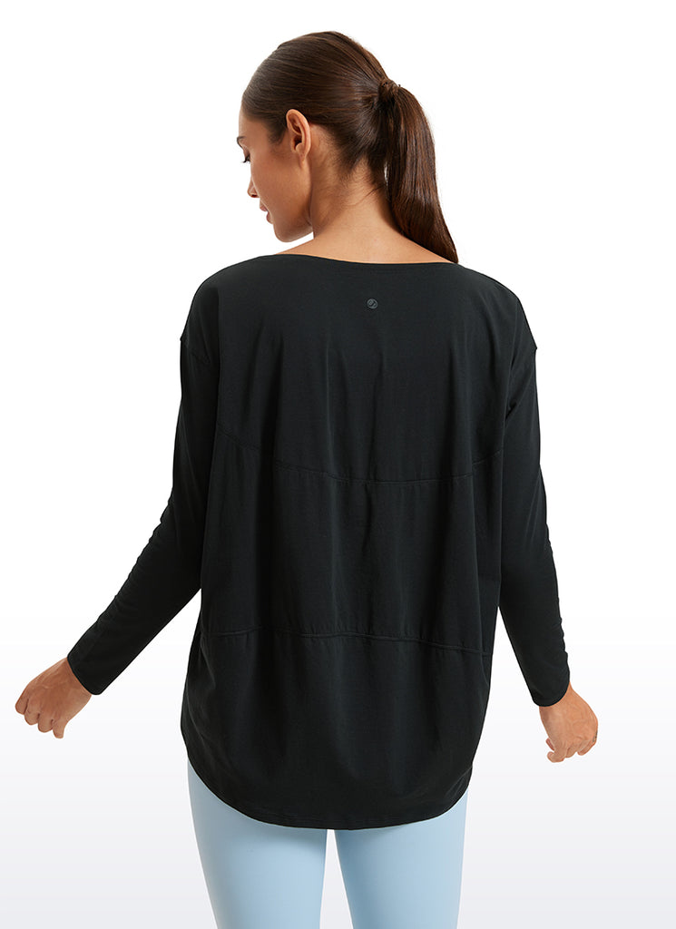 CRZ YOGA Women's Casual Loose Fit Pima Cotton Long Sleeves Boat Neck Black