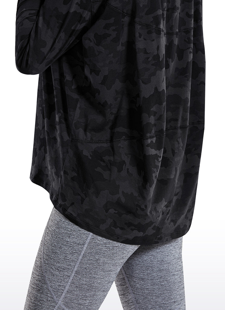 CRZ YOGA Women's Casual Loose Fit Pima Cotton Long Sleeves Boat Neck Misty Merlot